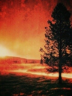 Закат за речкой обои