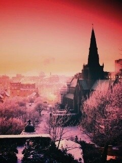 Закатный город зимой обои