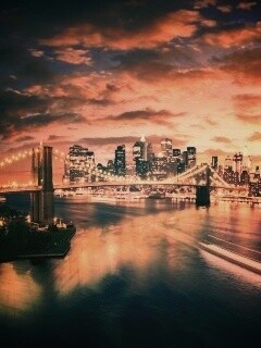 Мост в Нью-Йорке ночью обои