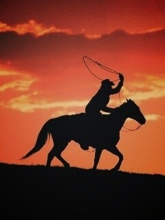 Силуэт ковбоя на закате обои