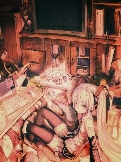 Хатсуне Мику в своей комнате обои