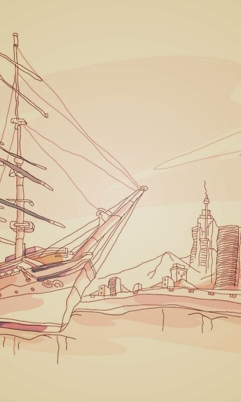 Парусник у города обои