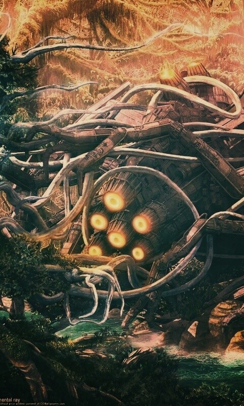 Космический корабль в джунгялх обои