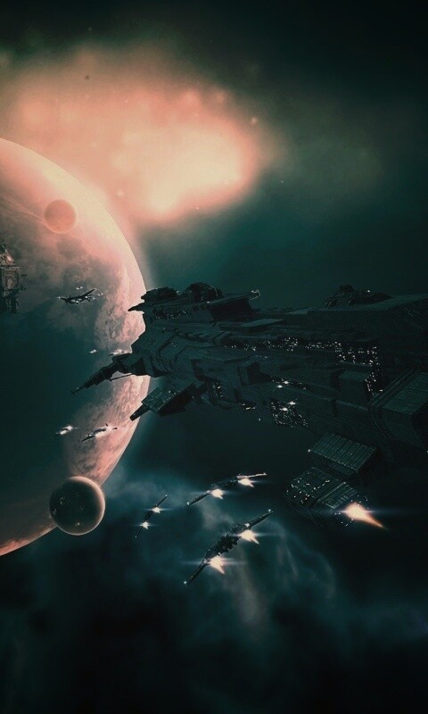 Космический флот атакует планету обои