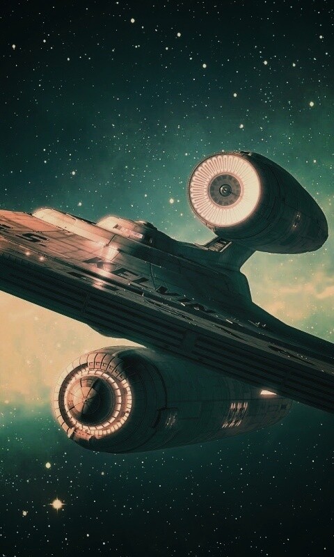 Космический корабль с двумя двигателями обои