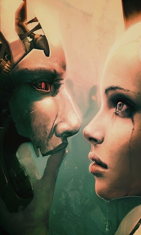 Девушка и робот обои