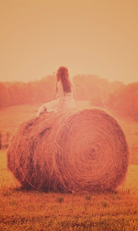Девушка на снопе сена обои