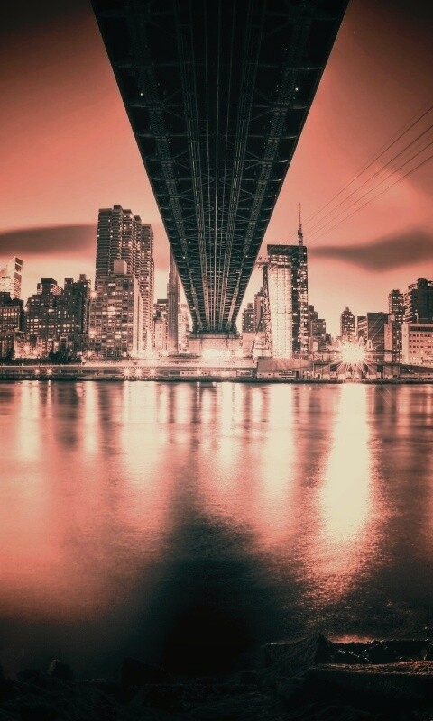 Вид на Остров Рузвельта из-под моста Квиснборо обои