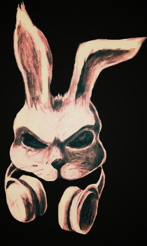 Кролик в наушниках обои