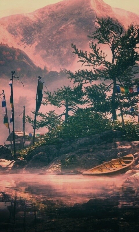 Каменистый берег в тумане обои