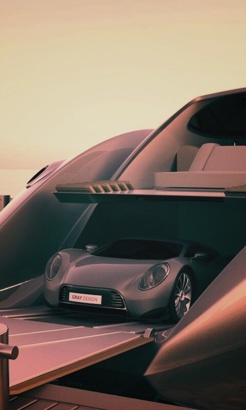 Яхта с автомобилем на борту обои