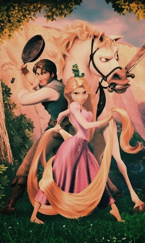 Рапунцель, Флин, Максимус и Паскаль обои