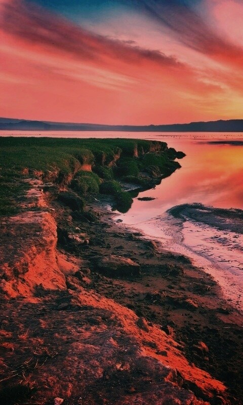 Озеро на закате обои