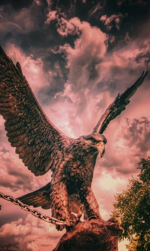 Скульптура орла с цепью в когтях обои