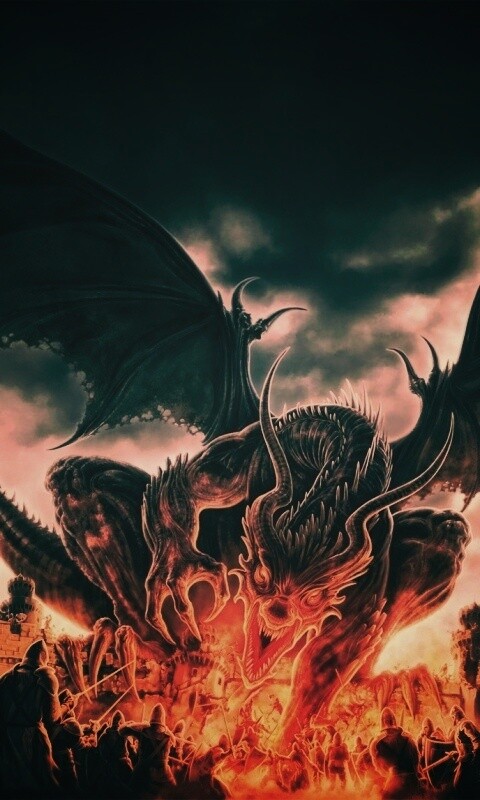 Дракон нападает на замок обои