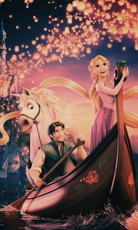 Рапунцель принц и конь в лодке обои