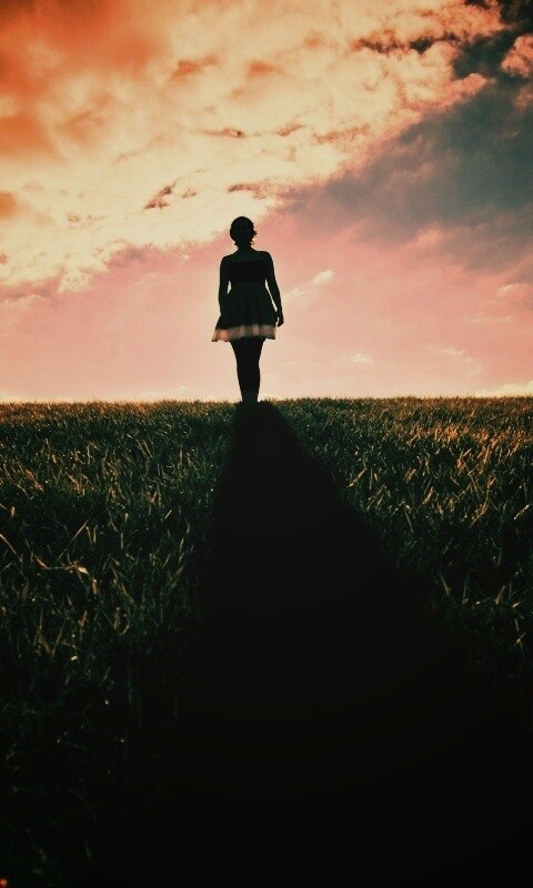 Силуэт девочки на поле обои