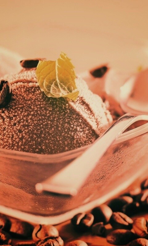 Кофейное мороженое с листиком мяты обои