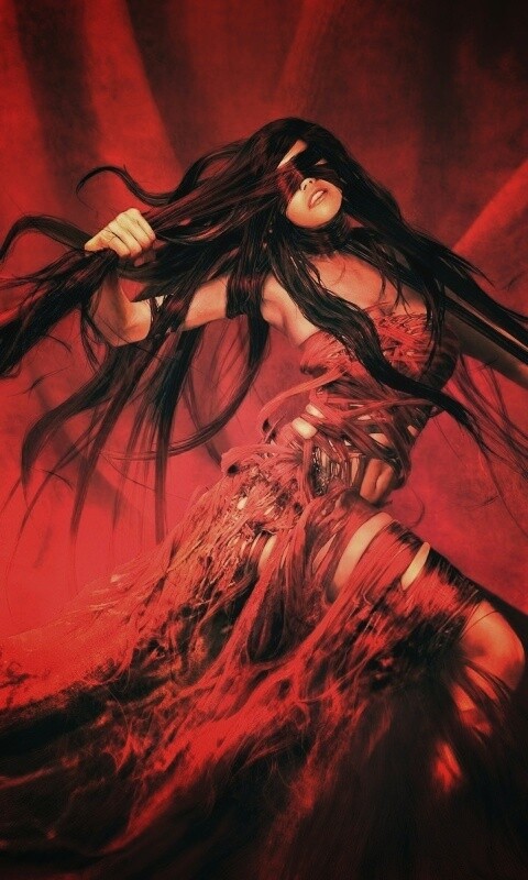 Девушка в красной мантии обои