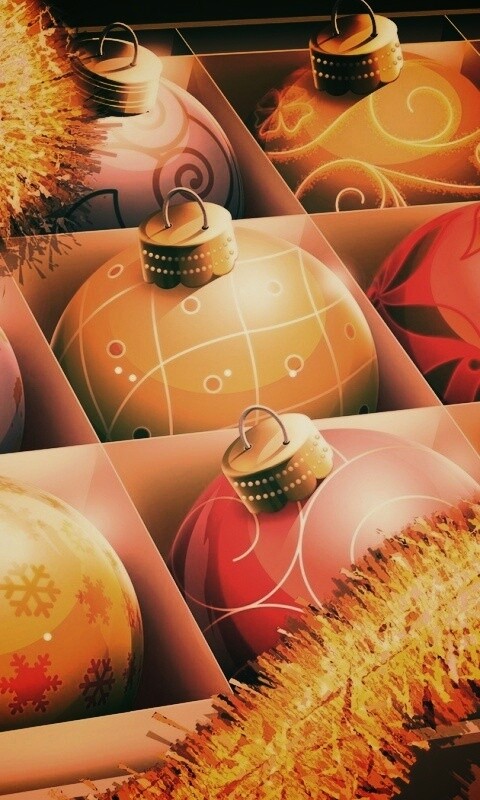 Елочные игрушки в коробке обои