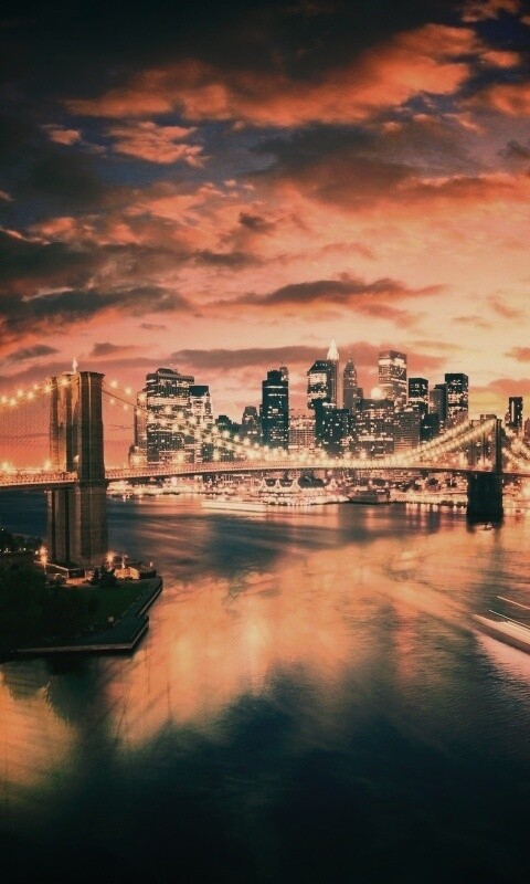 Мост в Нью-Йорке ночью обои