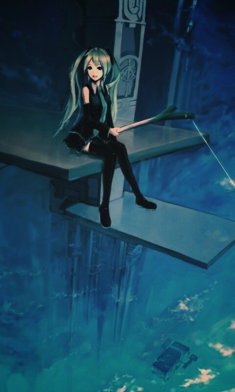 Хатсуне Мику с удочкой обои