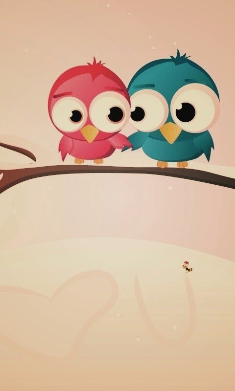 Две птички на ветке щебечут о любви обои