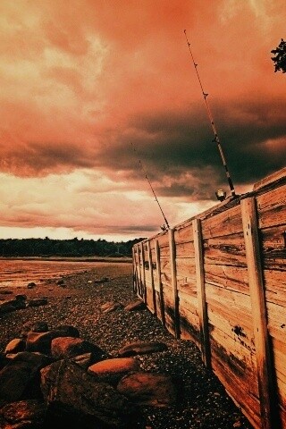 Отлив у деревянной набережной обои