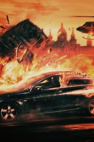 Погоня за горящей машиной обои