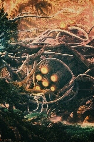 Космический корабль в джунгялх обои