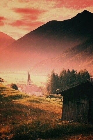 Церковь в австрийской деревне обои