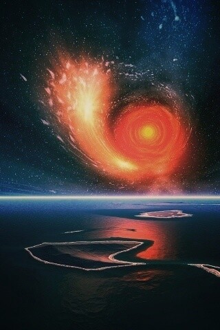 Красная дыра над океаном обои