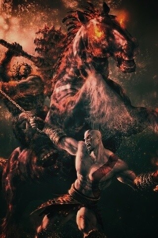 Кратос против огненного всадника обои