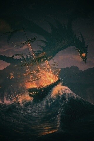 Дракон нападает на корабль обои