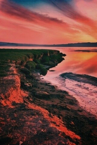 Озеро на закате обои