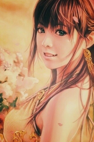 Девушка с цветами обои