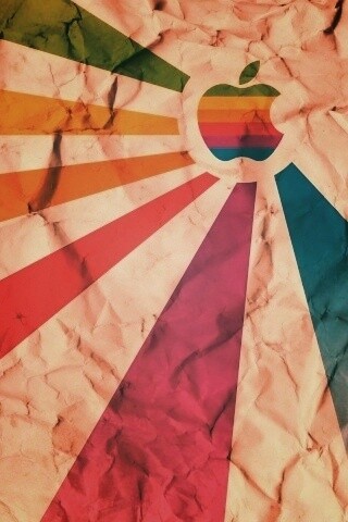 Радужный логотип Apple на мятой бумаге обои