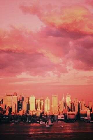 Панорама города на закате обои