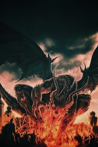 Дракон нападает на замок обои