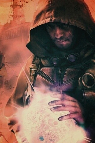 Сталкер с энергетическим артефактом в руках обои