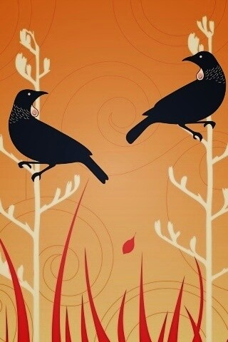 Векторные стилизованные птицы на ветках дерева обои