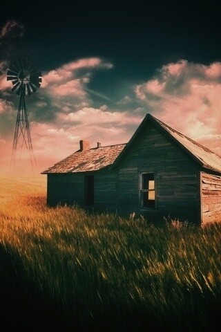 Домик в поле обои