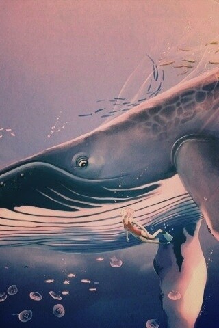 Кит и девушка обои