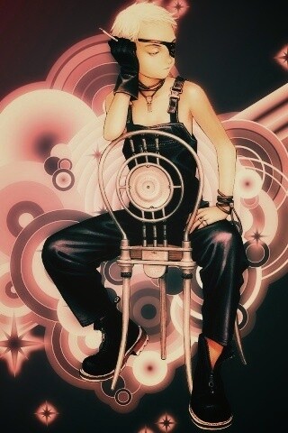 Одноглазый парень на стуле обои