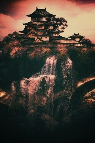 Золотая черепаха и китайская пагода в океане обои