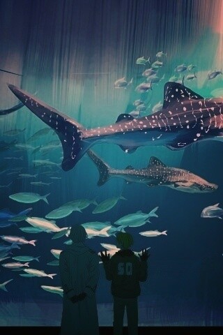 Двое в океанариуме обои