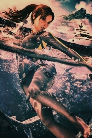 Лара Крофт против акул обои