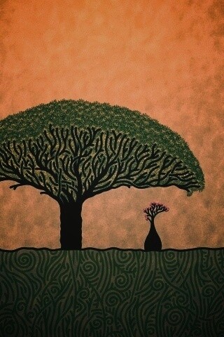 Нарисованное деревце обои