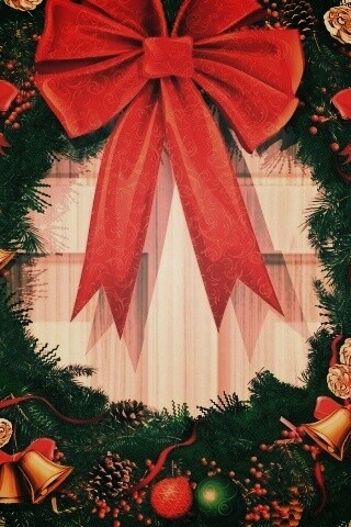 Новогодний венок на двери обои