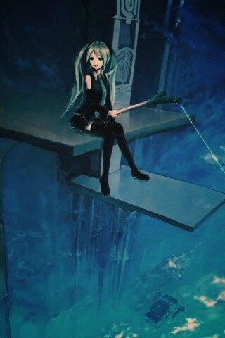 Хатсуне Мику с удочкой обои